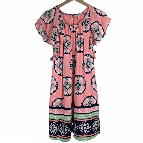 CROWN & IVY Dress Elephants Floral Medallion Boho Flutter Sleeve Mini Size Small - Picture 1 of 10